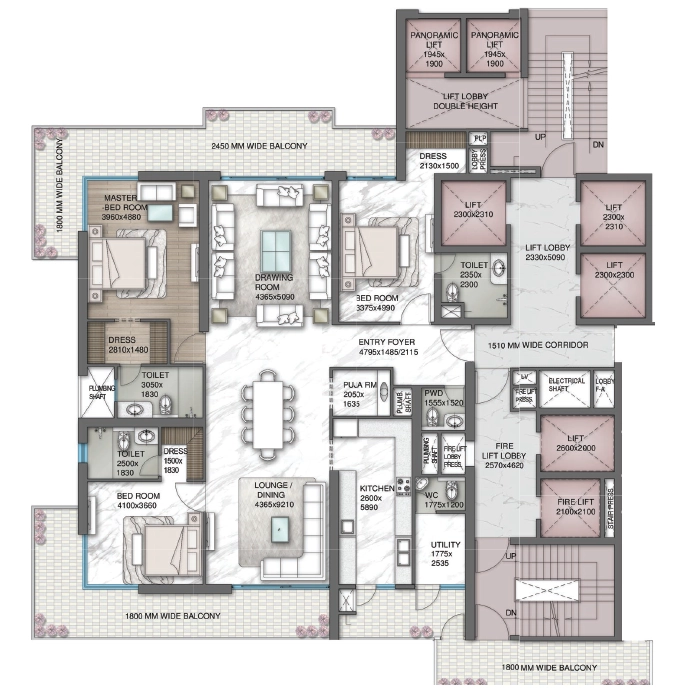Central Park Delphine 3 BHK Floor Plan